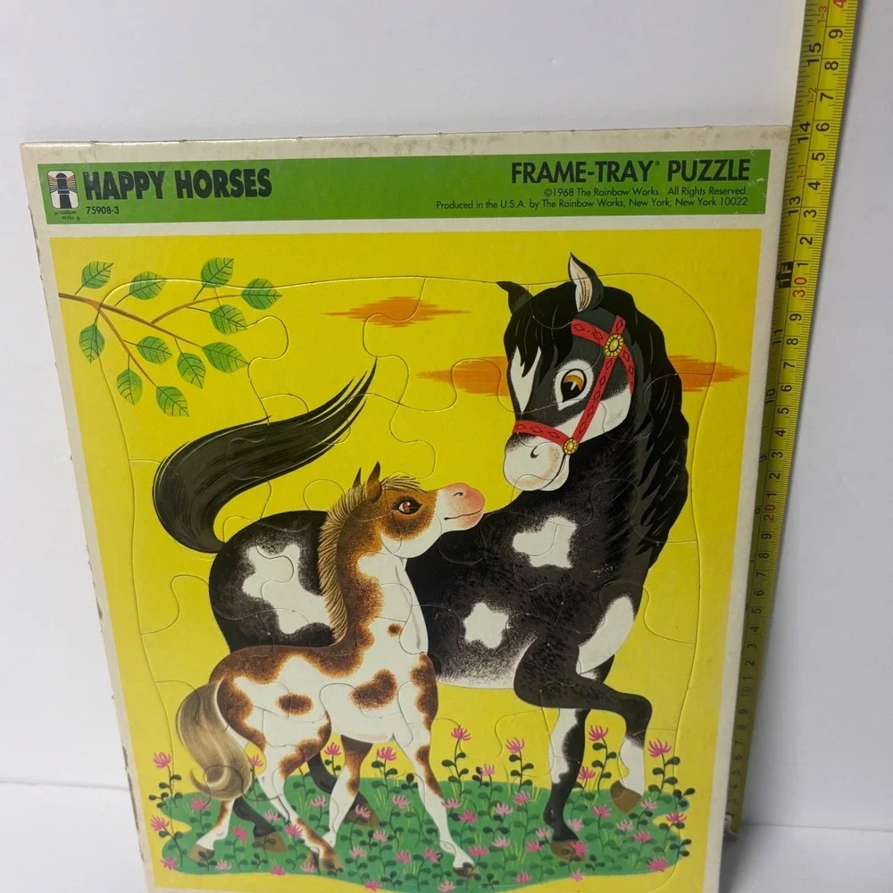 Vintage 1968 Rainbow Works Happy Horses Frame-Tray Puzzle 75908-3 Retro Decor